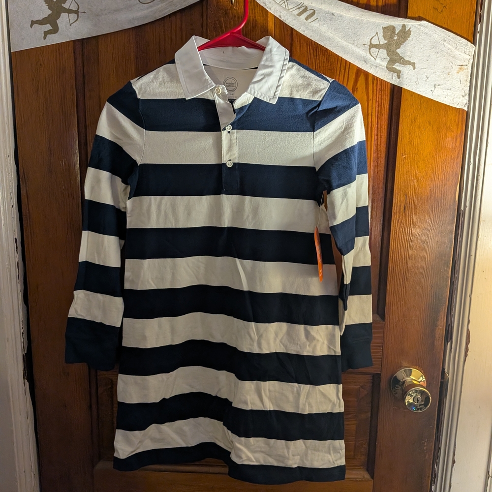 Navy and White Striped Kids Polo Shirt